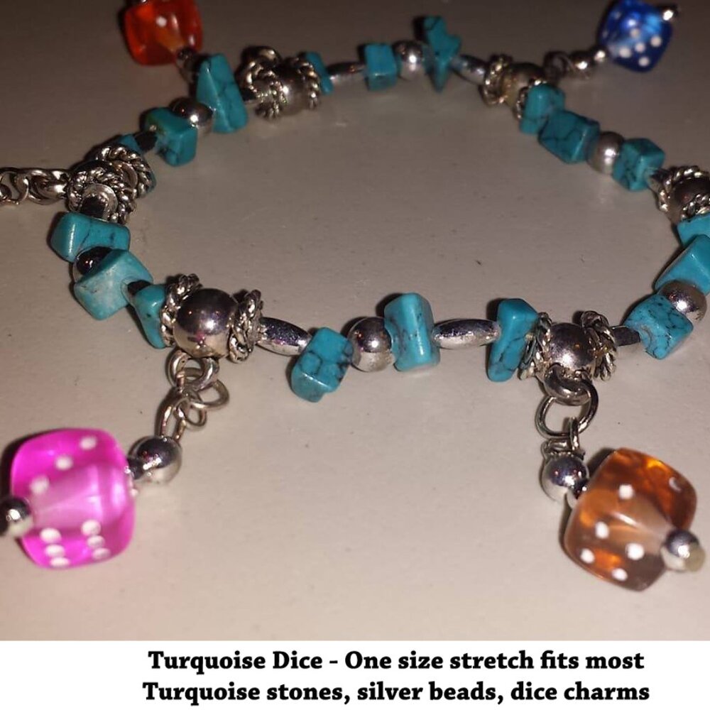 TDD Custom Made One Size Fits Most Turquoise Dice Charms Bracelet